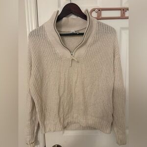 Simons Women’s Cream Zip-Neck Knit Sweater